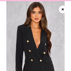 Pretty little thing Black Woven Double Breasted Military Style Blazer